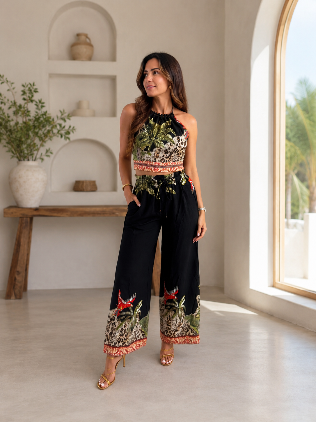 The Bora Pants Set Tropical Black