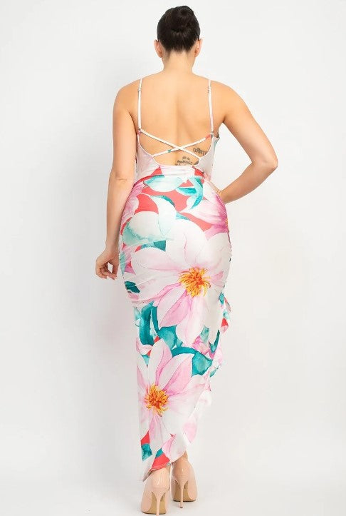 Kris Ruffle Floral Bodycon Dress