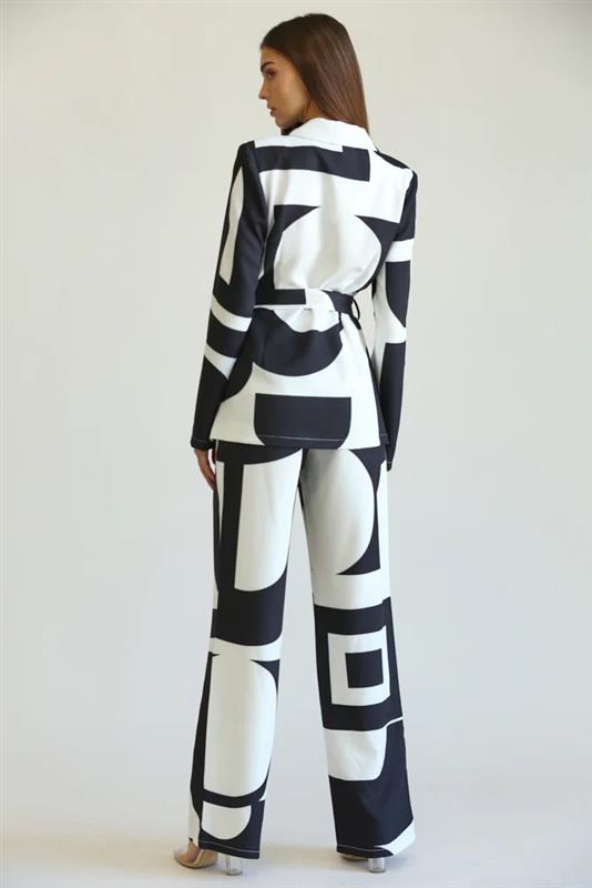 Black and White Blazer and Pants Set