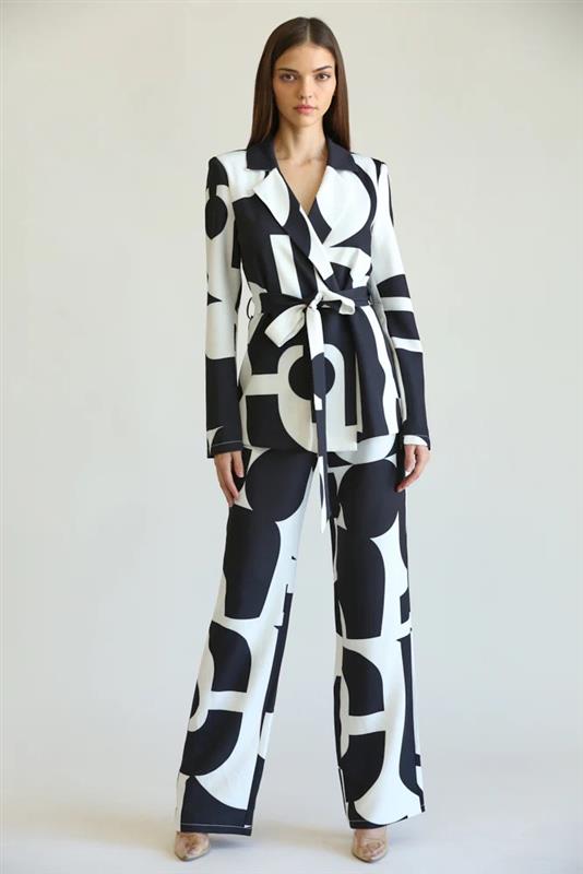 Black and White Blazer and Pants Set