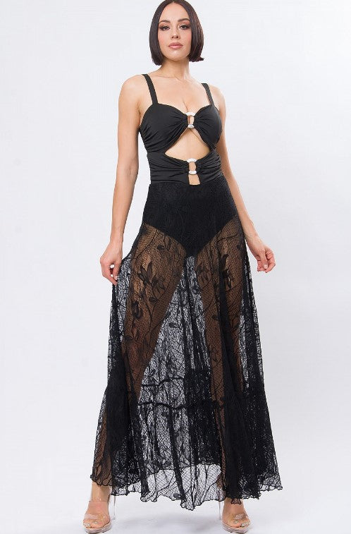 Ibiza Crochet Beach Maxi Dress Black