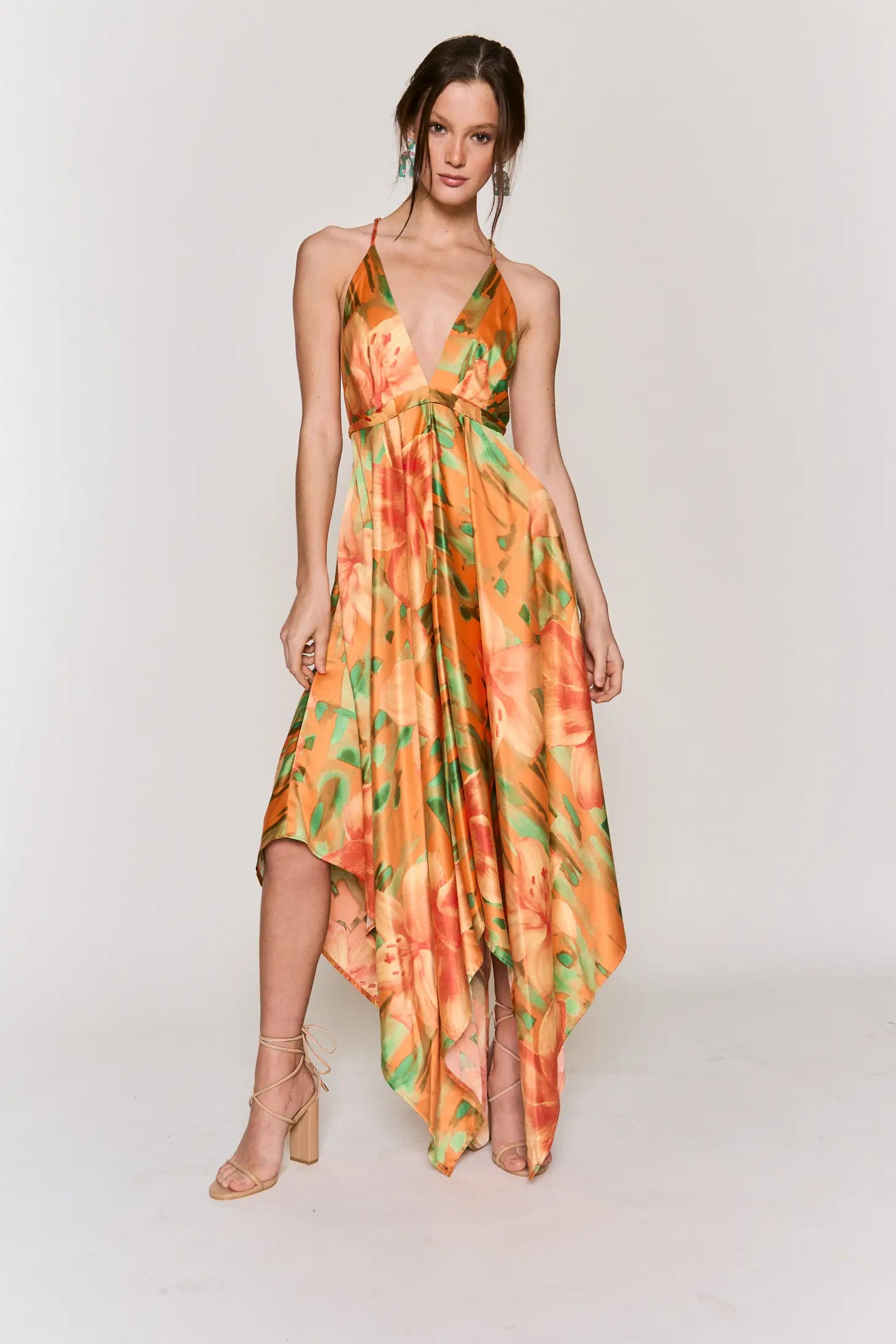 high low orange dress Burnt Orange Frill High Low Midi Dress