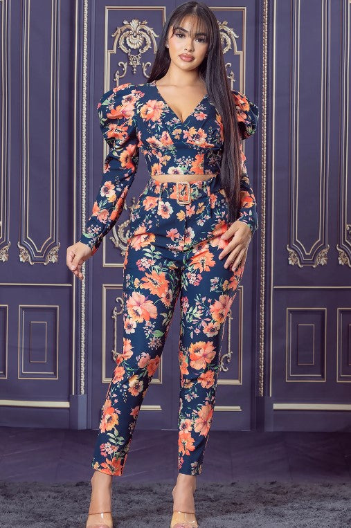 Pants Set Dark Floral