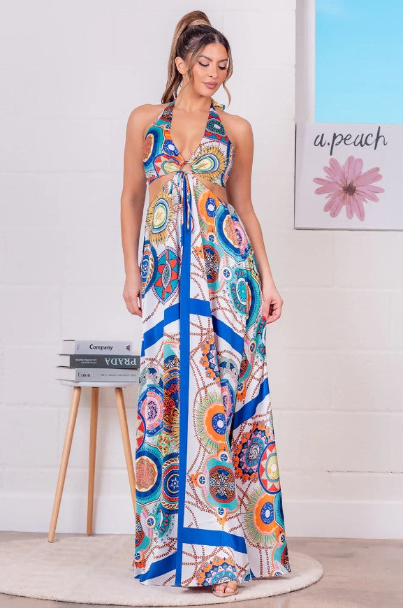 In The Sea Maxi Cut Out Mosaic Print Dress