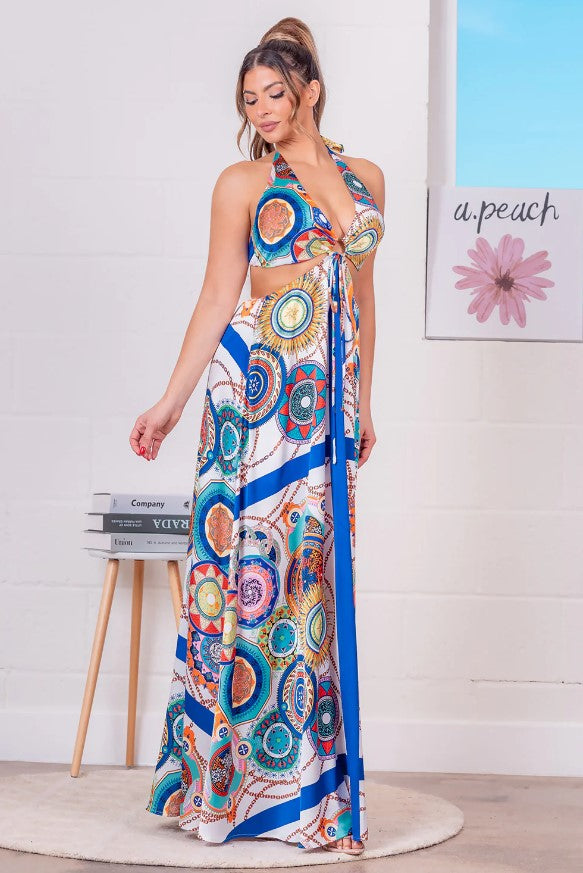 In The Sea Maxi Cut Out Mosaic Print Dress