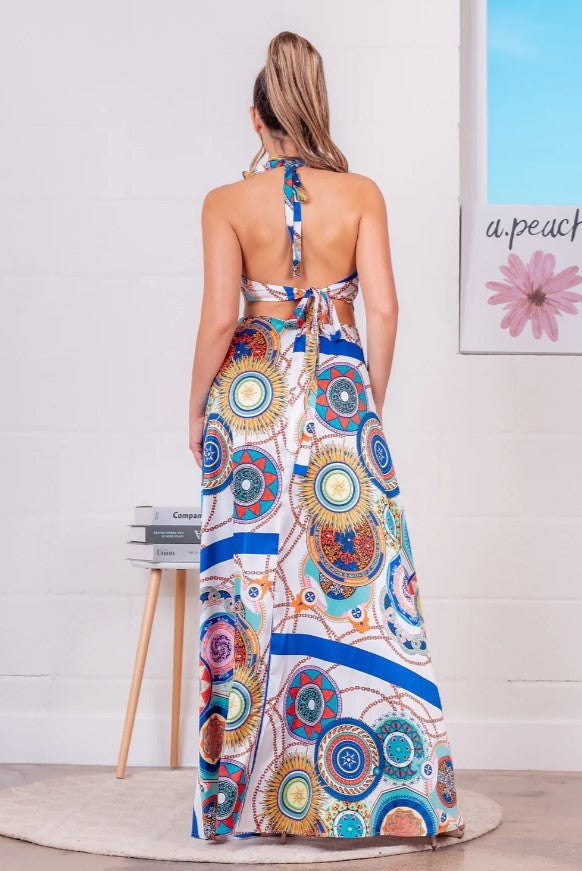 In The Sea Maxi Cut Out Mosaic Print Dress