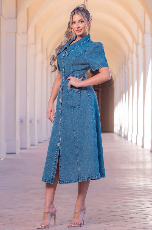 Flying Solo Denim Midi Dress