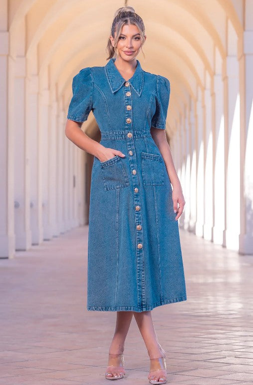 Flying Solo Denim Midi Dress
