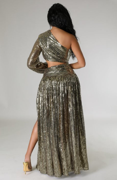 Spotlight Gold Shimmer Maxi Dress
