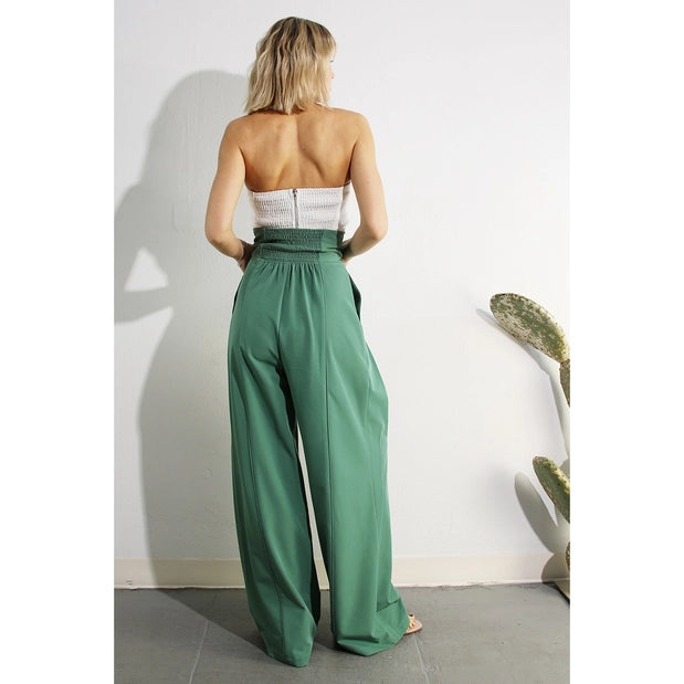 High Waist Fold Pants Green