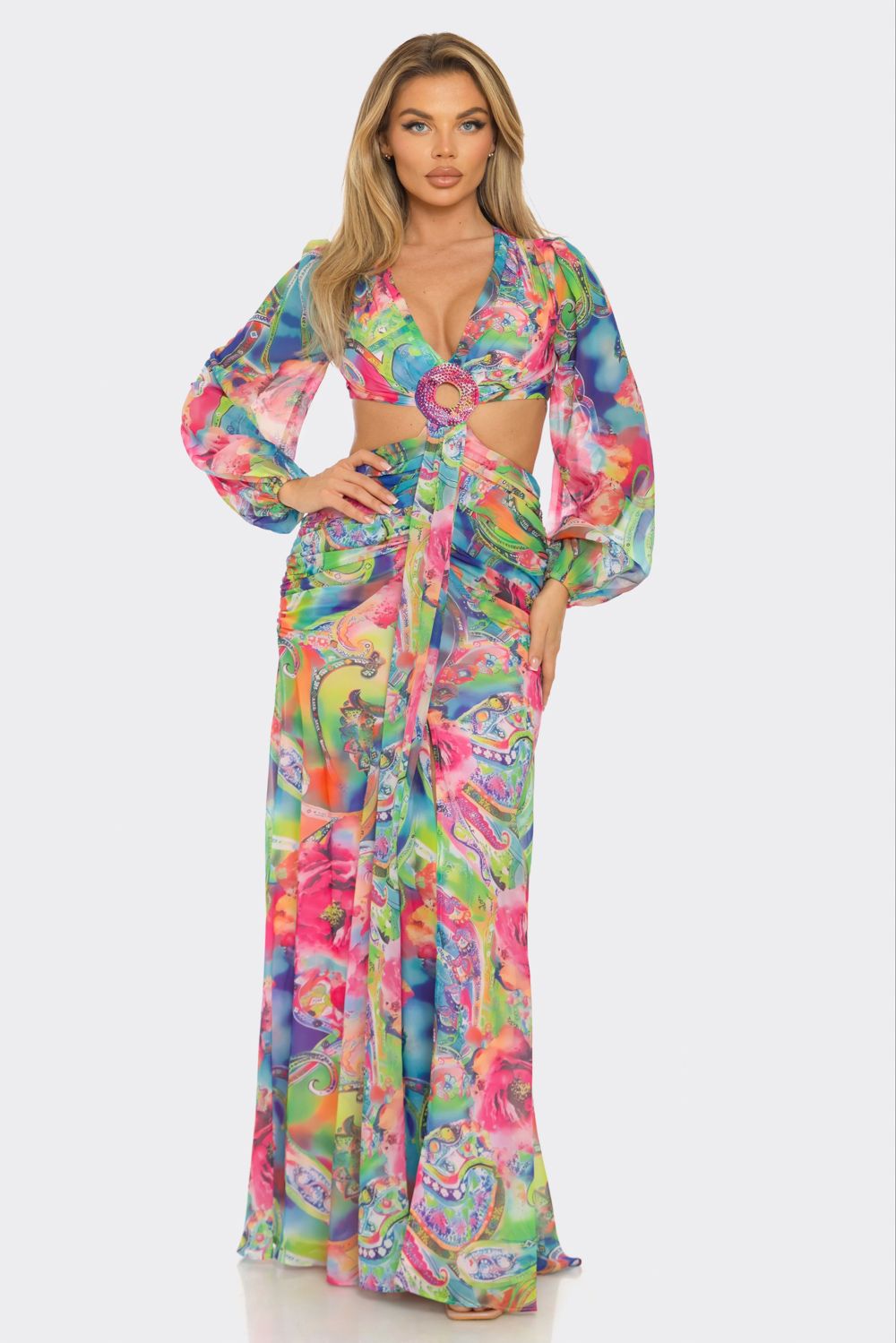 Vida Long Sleeve Resort Dress Multi Color