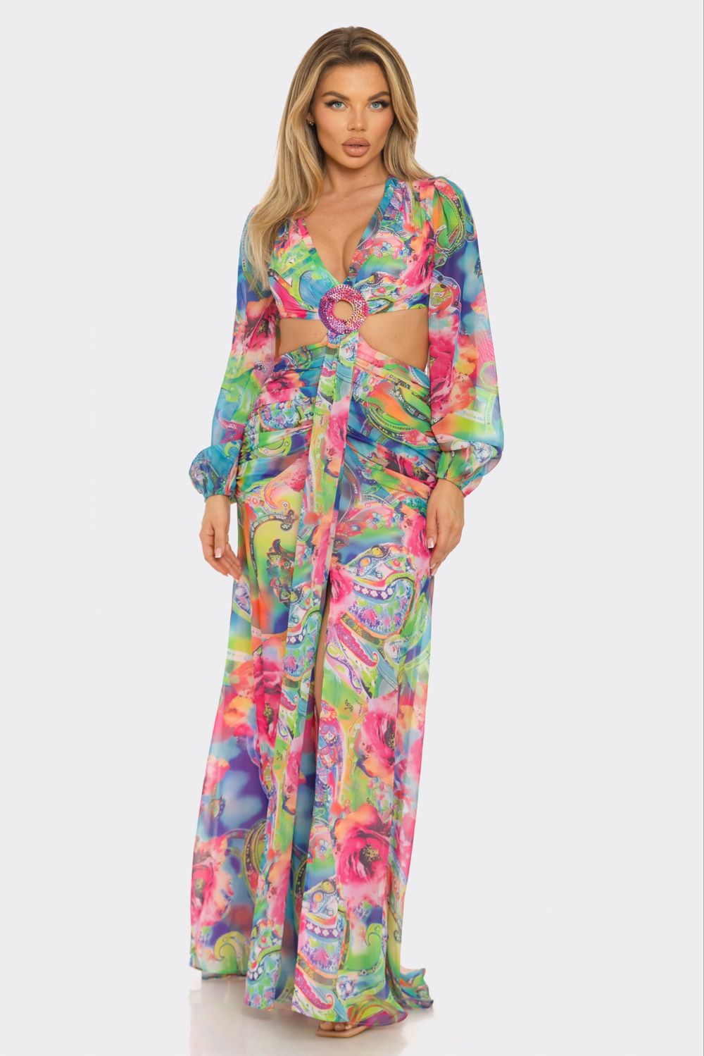 Vida Long Sleeve Resort Dress Multi Color