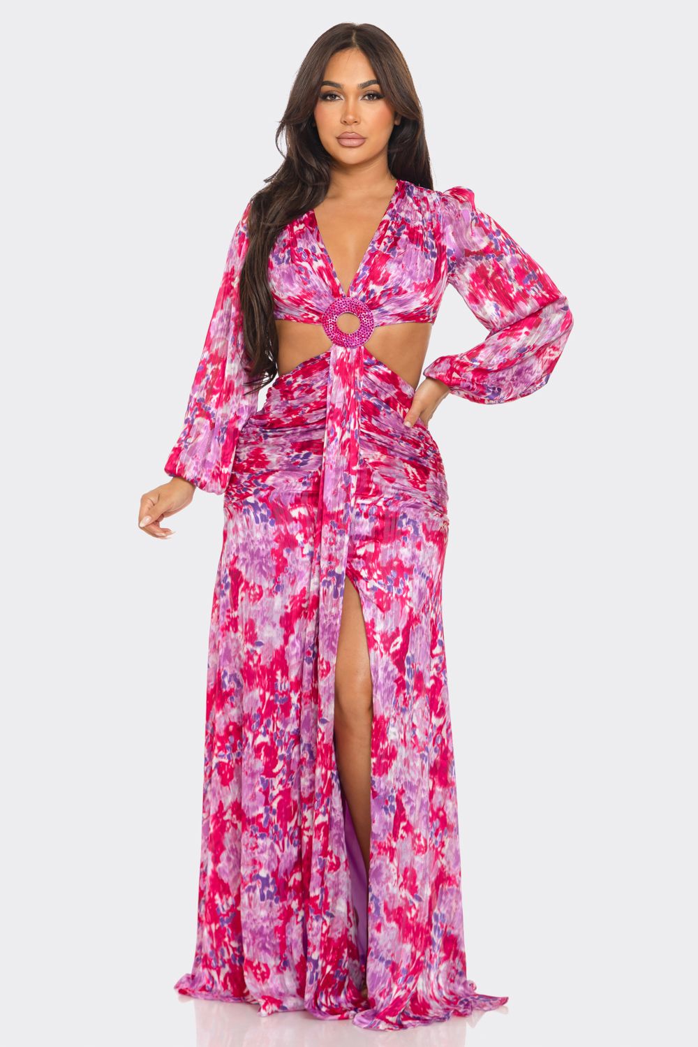 Vida Long Sleeve Resort Dress Red Lavender