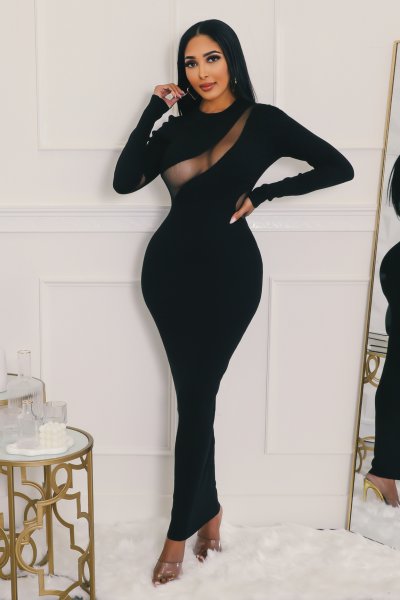 Cover Girl Long Sleeve Maxi Black Dress