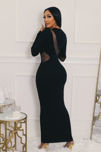 Cover Girl Long Sleeve Maxi Black Dress