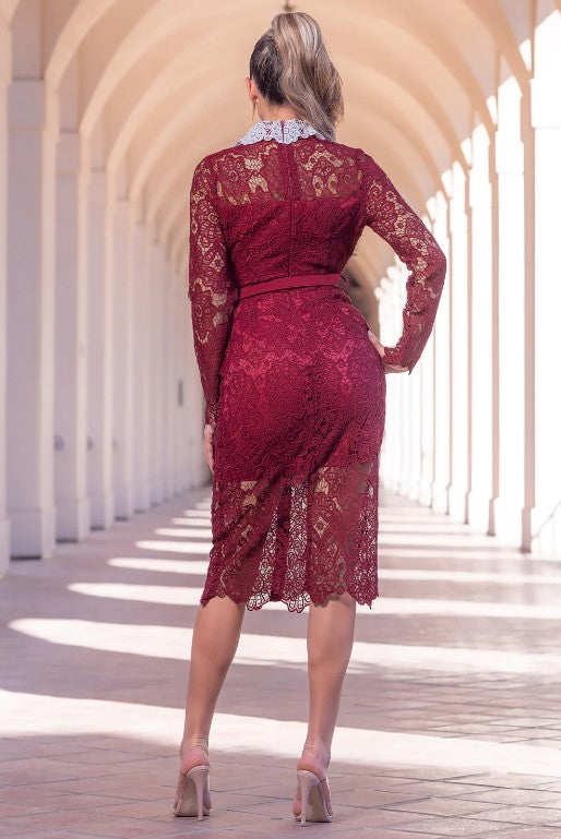 Miss Educated Lace Midi Dress Red
