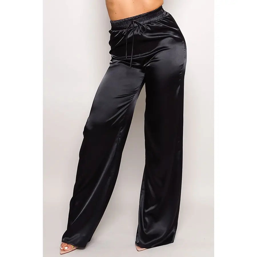 Miami Black Satin Palazzo Pants