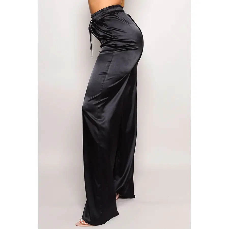 Miami Black Satin Palazzo Pants