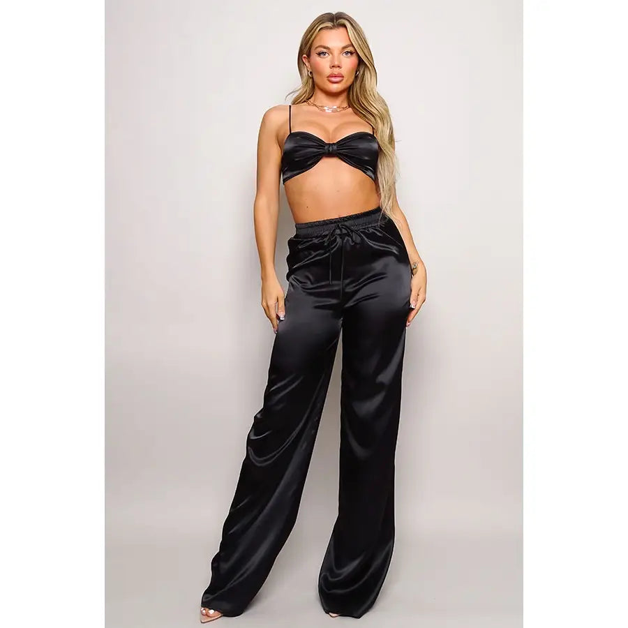 Miami Black Satin Palazzo Pants