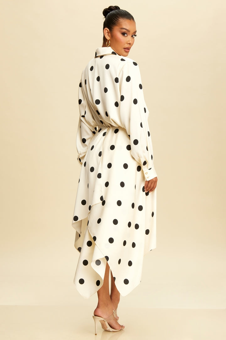 Polka Dot Draped Skirt & Blouse Set