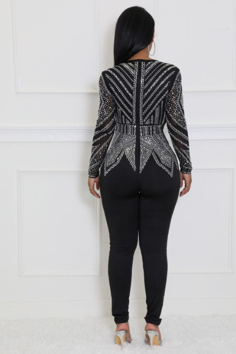 Shining Bright Rhinestone Black Bodysuit