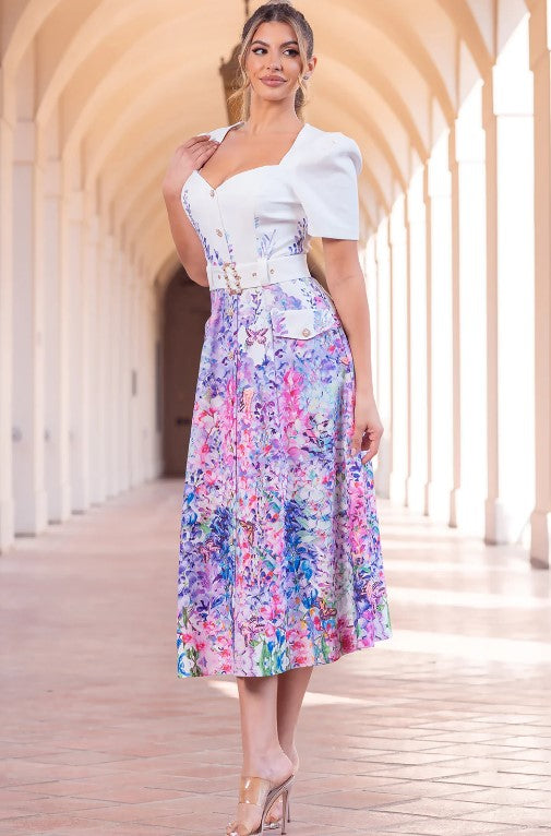 Royal Invitation Midi Belted Dress