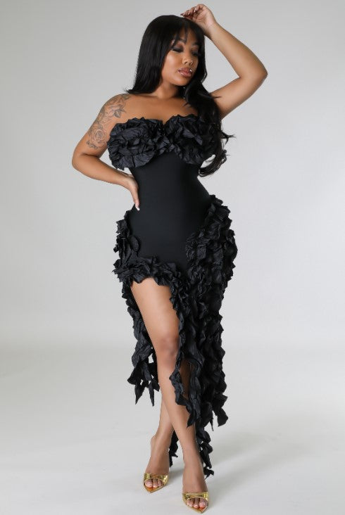 Look At Me Bandage Ruffle Mini Dress Black
