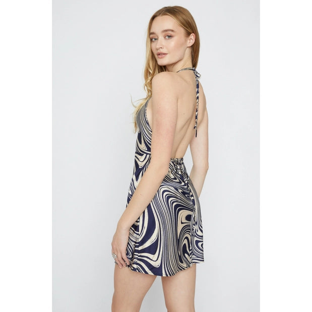 So Breezy Cowl Neck Mini Satin Dress