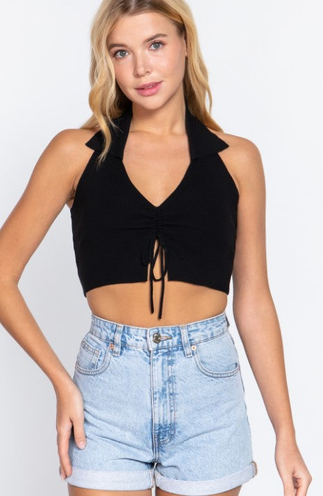 Black Halter Knit Top