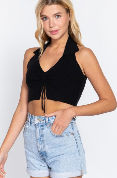 Black Halter Knit Top