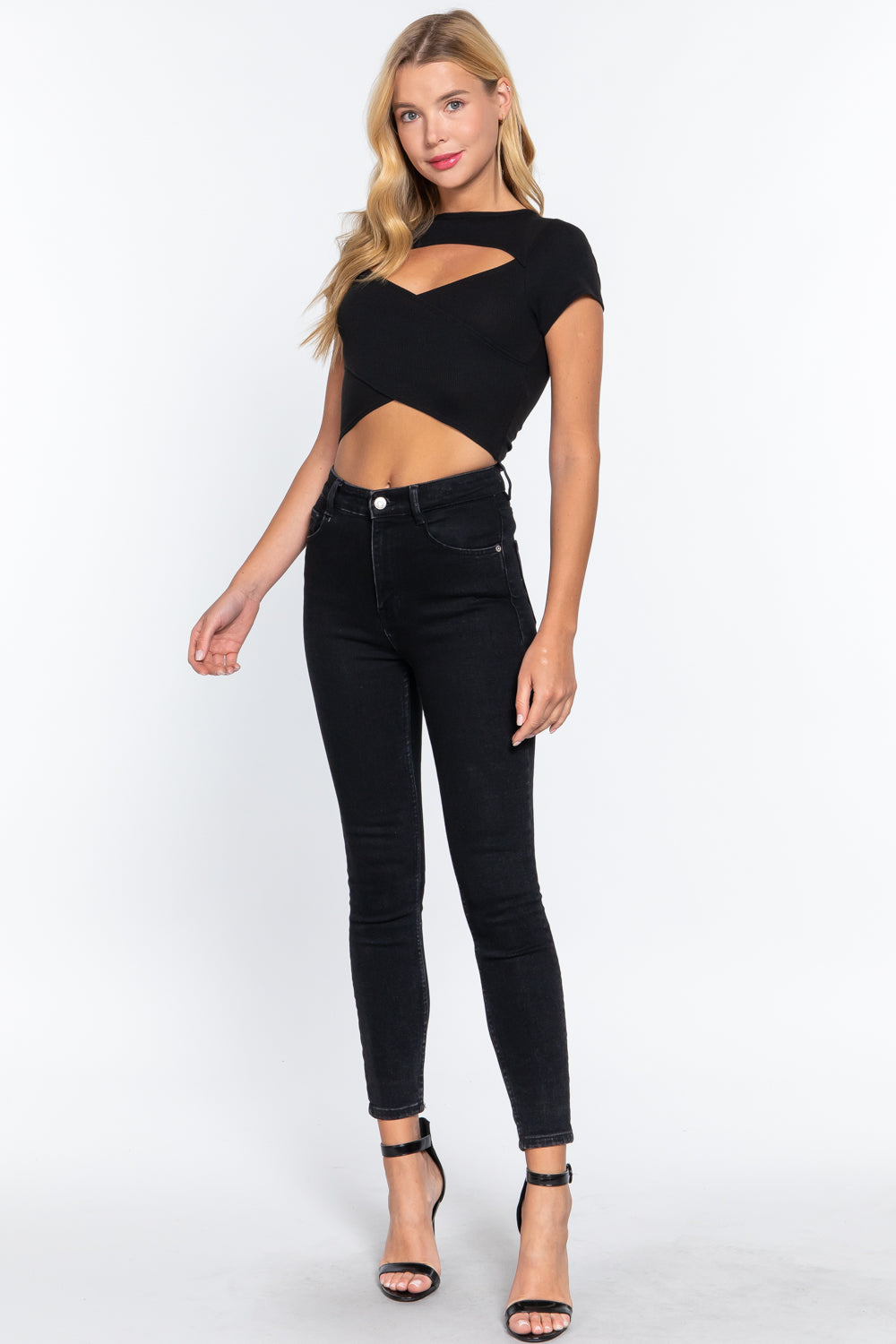 Keyhole Black Knit Crop Top