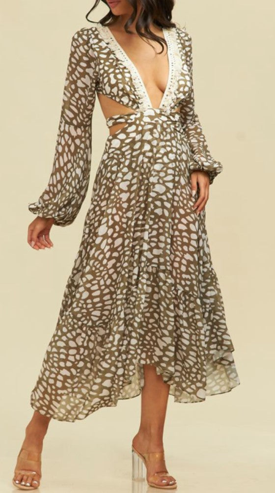 Midi Flowy Cut Out Dress Cream Her Style Exclusive Midi Flowy Cut Out Dress Cream Her Style Exclusive