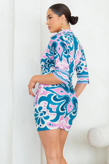 Ruched Mini Dress Aqua