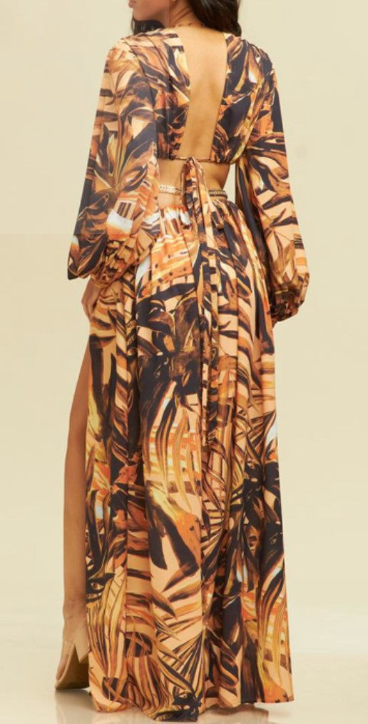 Flowy Maxi Dress Tropical Print