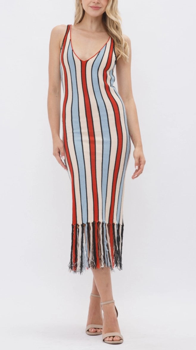 Falling For You Striped Knit Midi Dress