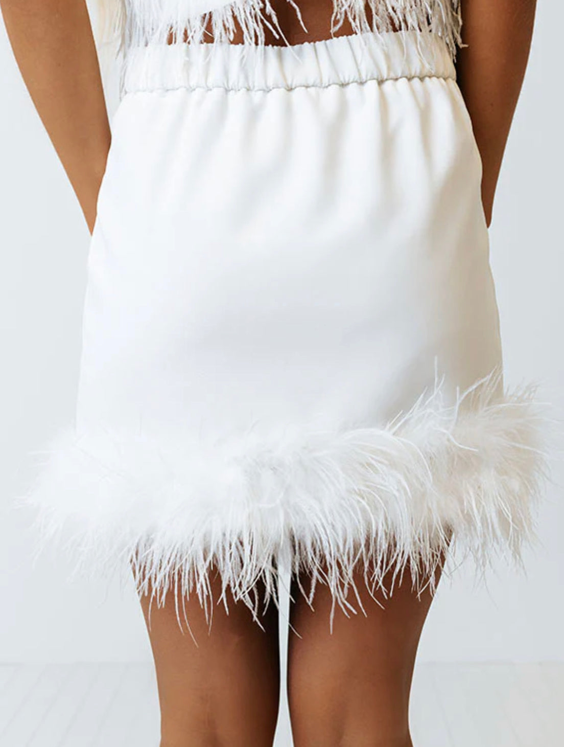 Feather Trim Mini Skirt Set