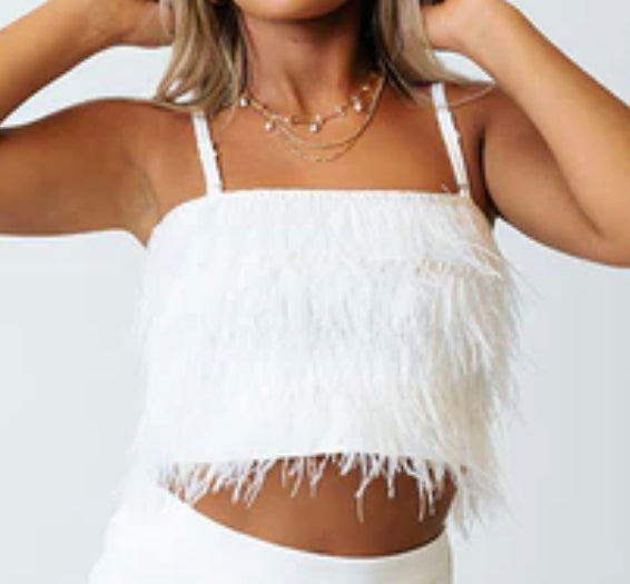 Feather Trim Mini Skirt Set