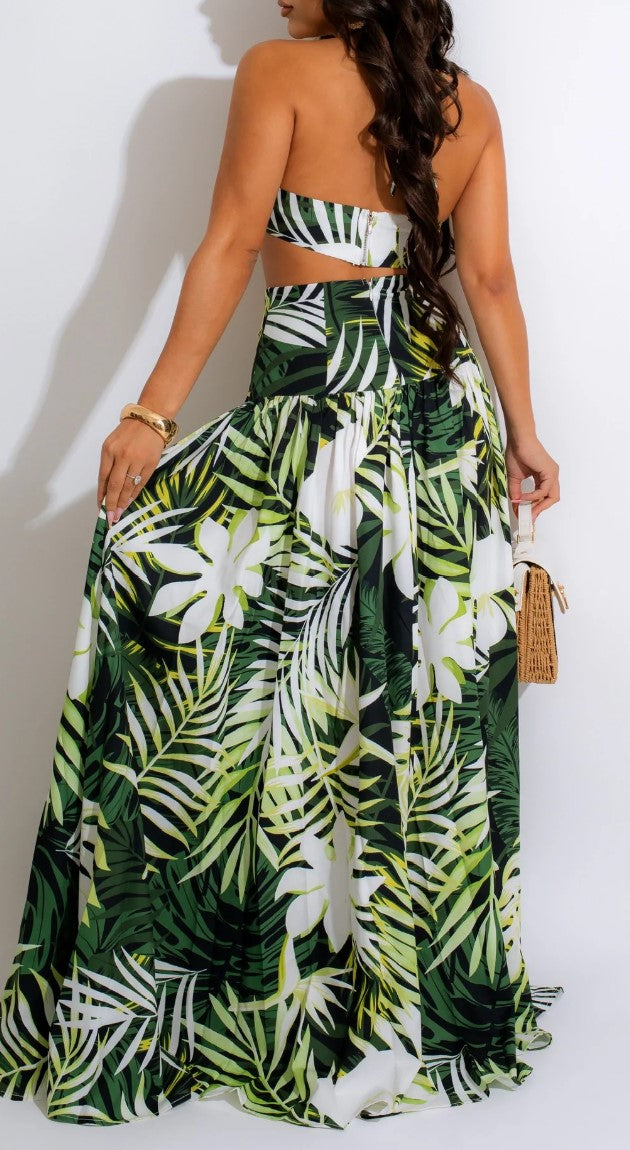 Tropical Maxi Skirt Set With Thigh Slit