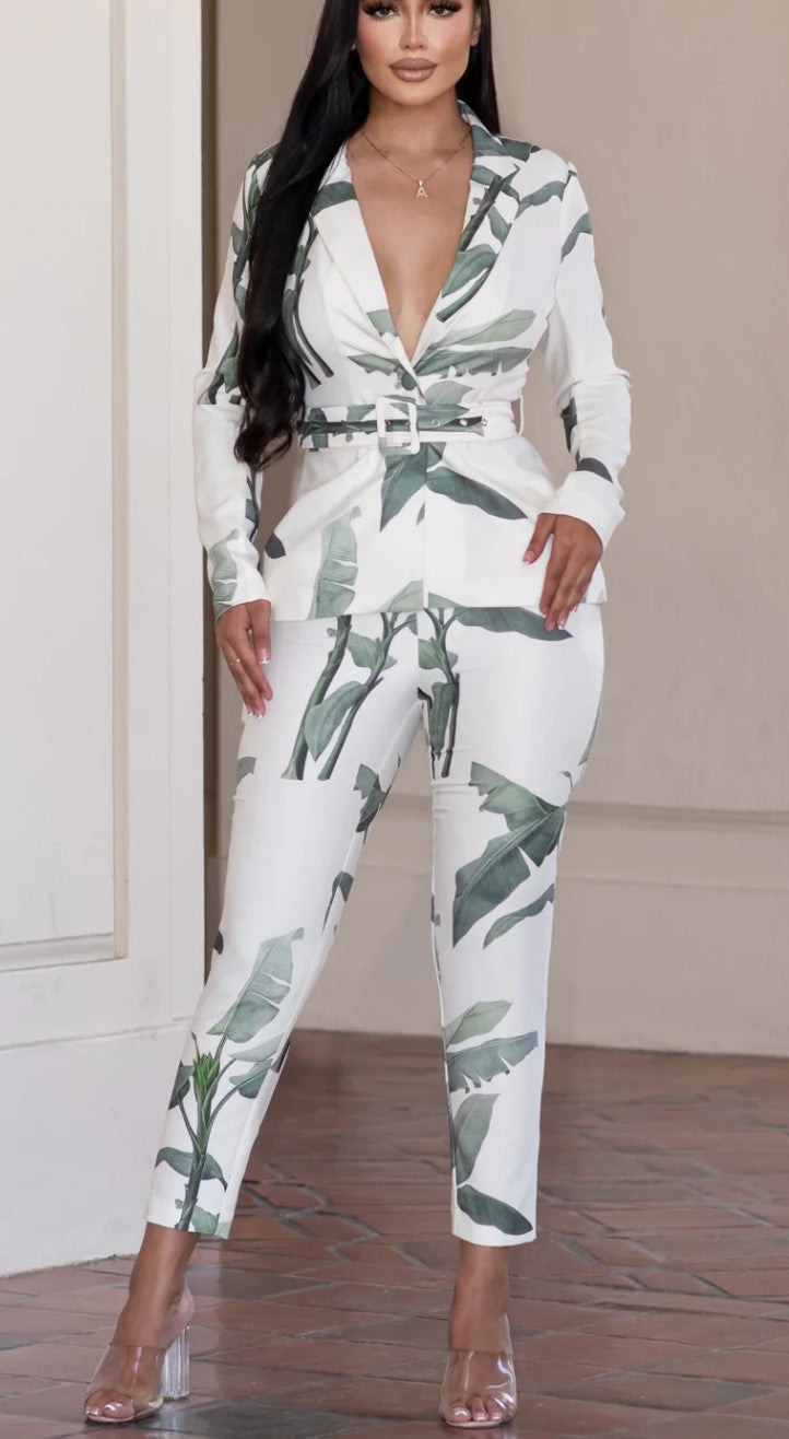 Power Suit Pants Set Tropical Print