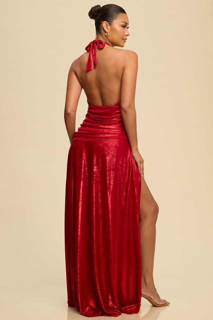 Spotlight Red Shimmer Maxi Dress