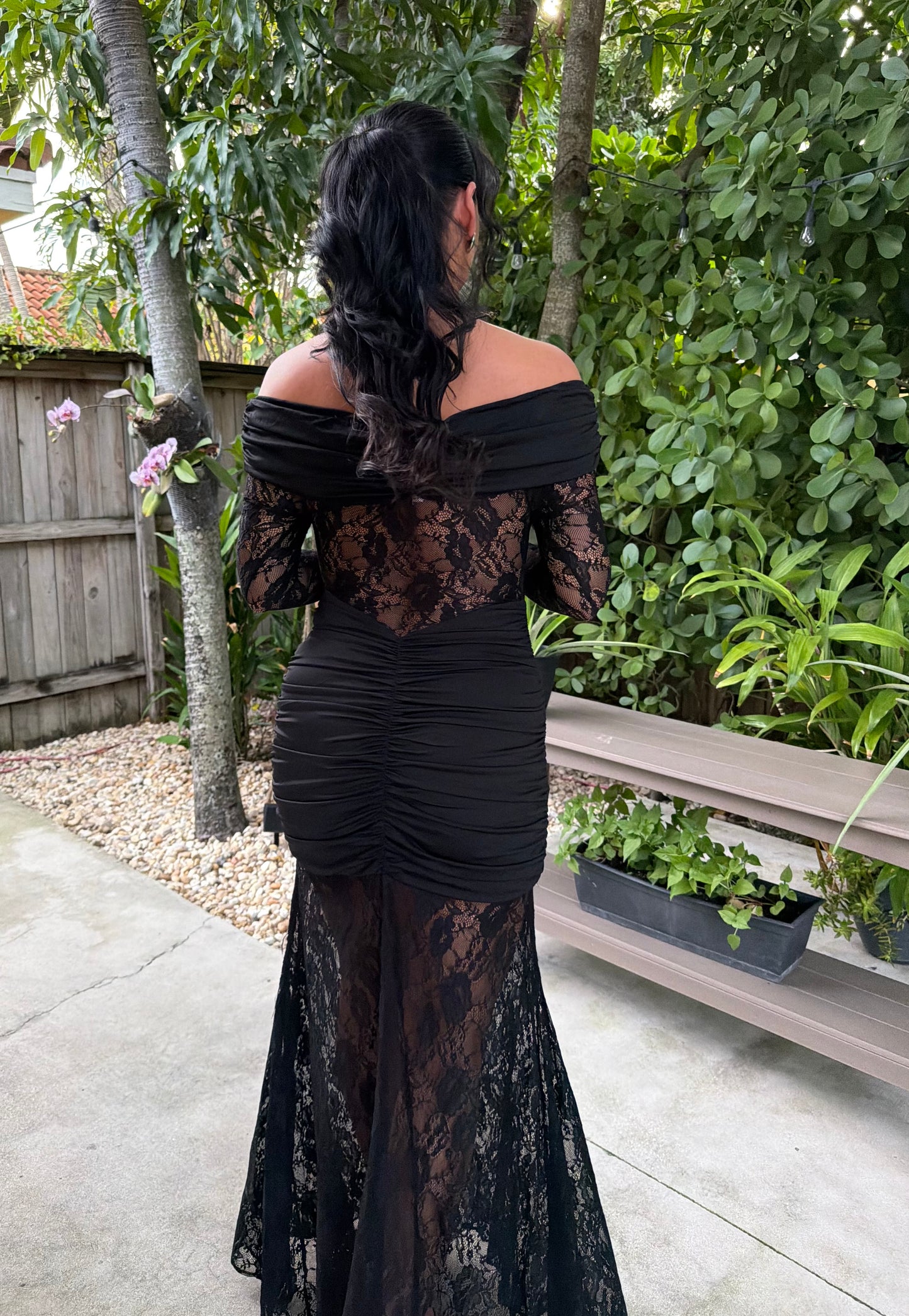 Black Lace Off-Shoulder Maxi Dress
