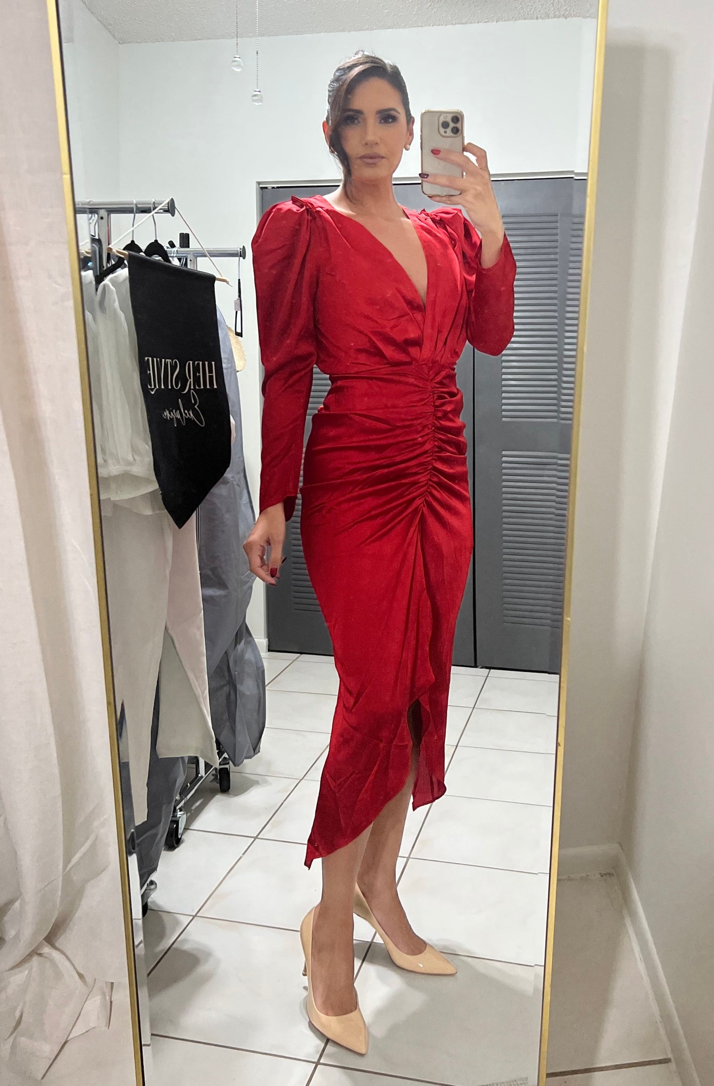 Elegance Low Neckline Red Cocktail Dress