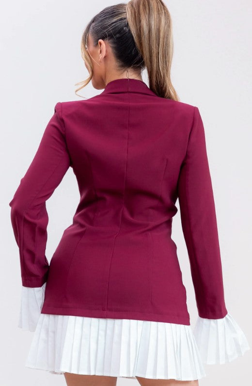Fine Wine Pleated Mini Blazer Dress
