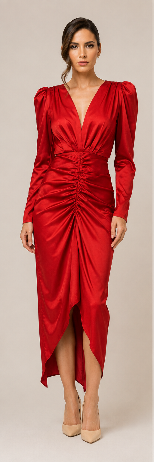 Elegance Low Neckline Red Cocktail Dress