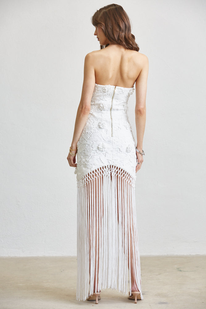 Santorini Fringe Dress White