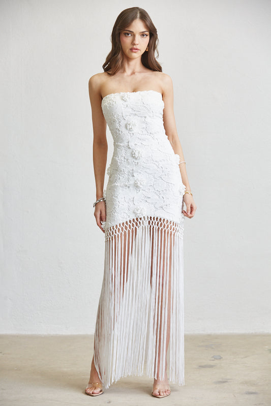 Santorini Fringe Dress White