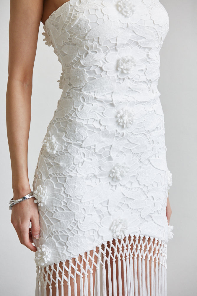 Santorini Fringe Dress White