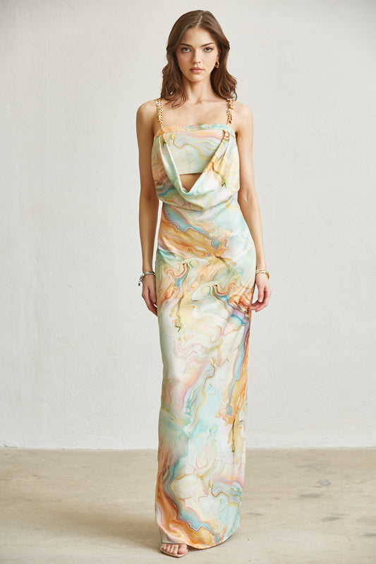 Ibiza Statement Cowl Neckline Maxi Dress
