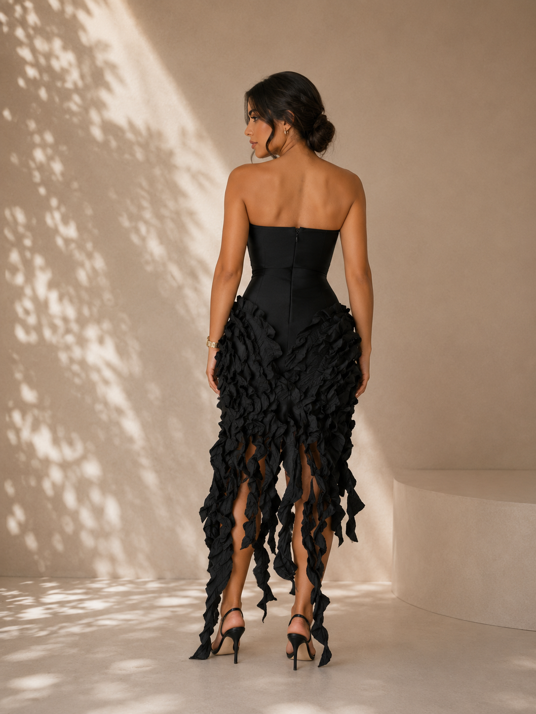 Look At Me Bandage Ruffle Mini Dress Black