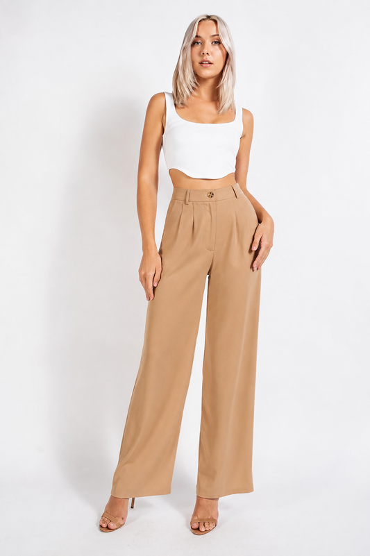 Basics High Waisted Pants Camel